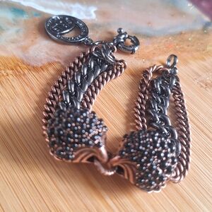 Giles & Brothers Antique Brass Black Crystals Shell Bracelet.